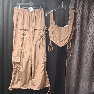 Elegant Brown Wide Leg Pants & Top Set